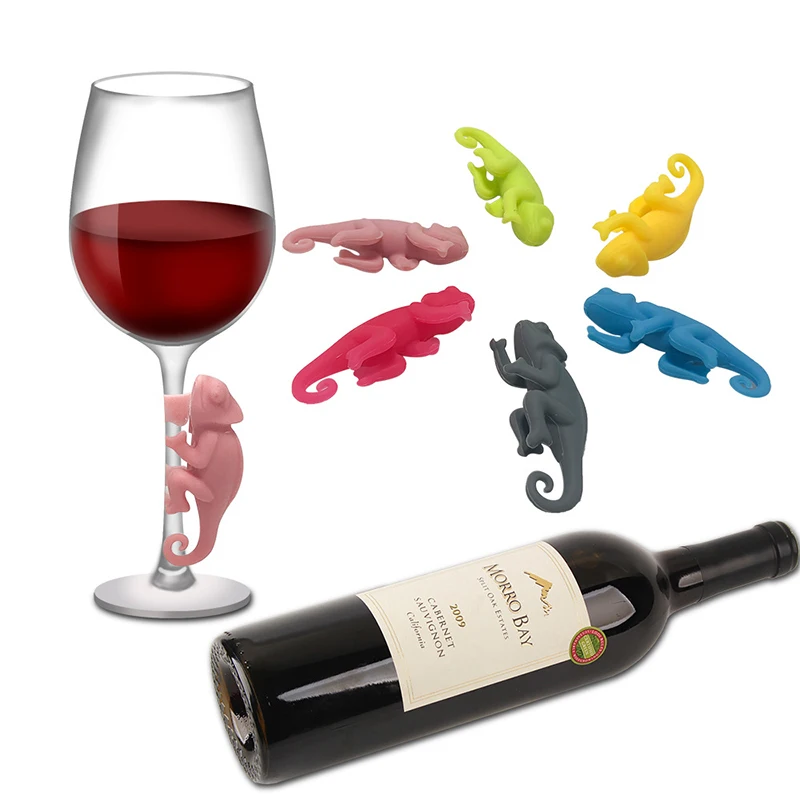6Pcs/Set Chameleon Shape Wine Glass Markers Drinking Cup Identifier Sign Mark Food Grade Silicone Party Supplies