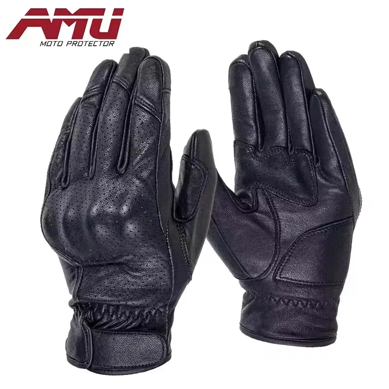 

Amu Summer Motorcycle Gloves Men'S And Women'S Retro Real Sheepskin Locomotive Riding Anti-Drop Breathable Four-Season Equipment