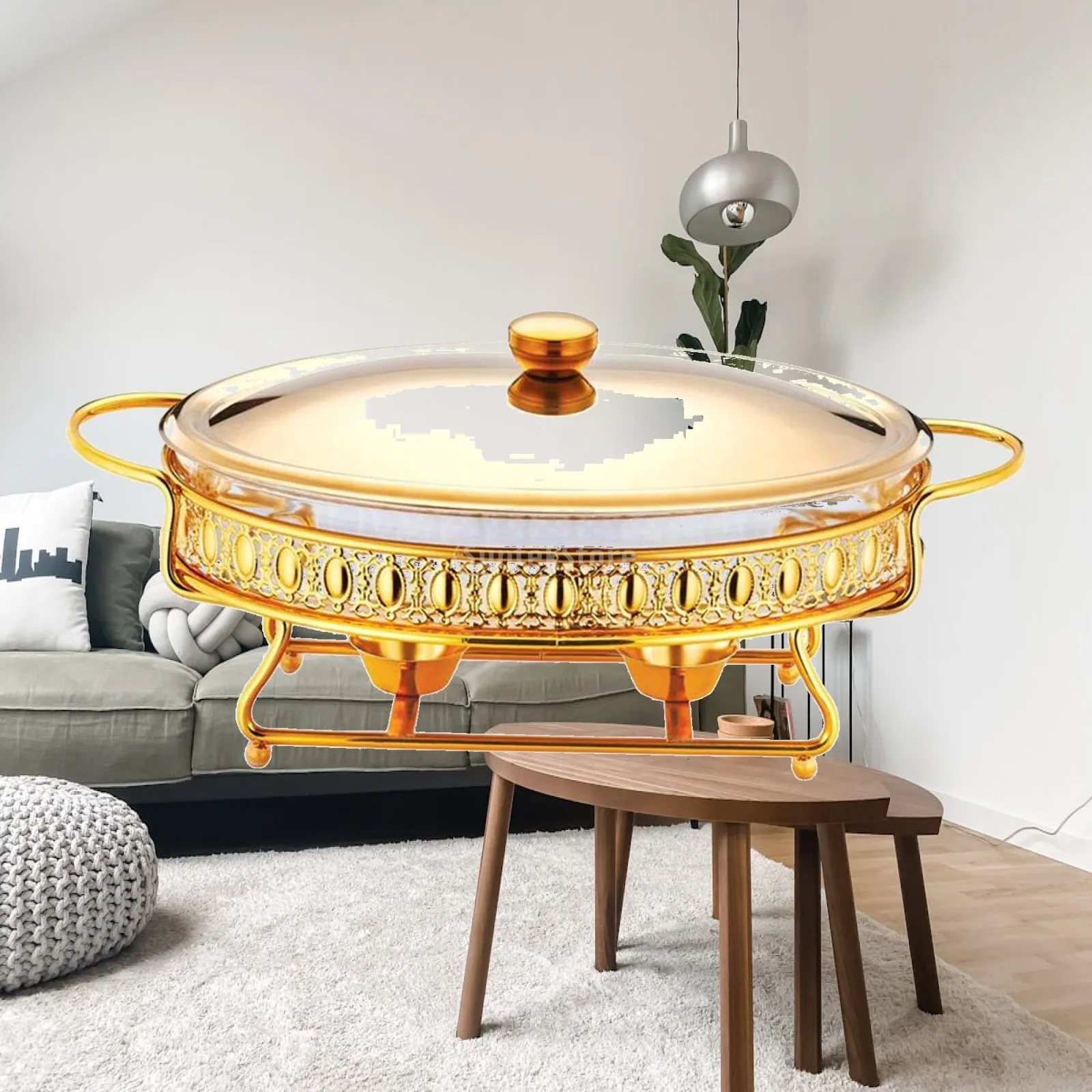Chafing Dish Buffet Set Round Stainless Steel Chafers and Buffet Warmers Sets Full Size w/ Water Pan, Holder and Lid