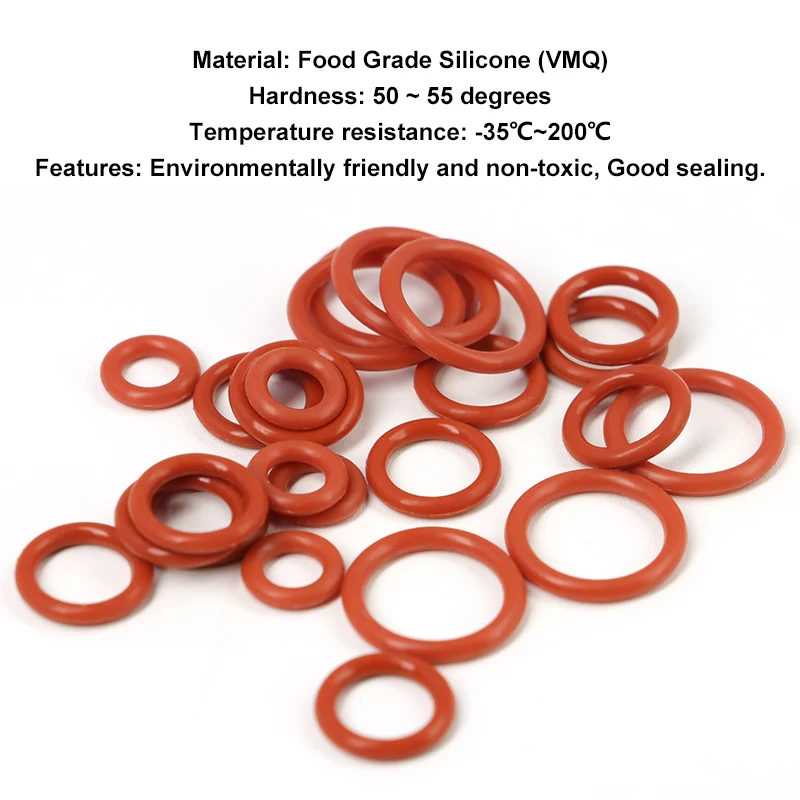 10pcs VMQ O Ring Seal Gasket Thickness CS 1.5mm OD 5 ~ 40mm Silicone Rubber Insulated Waterproof Washer Round Shape Nontoxi Red