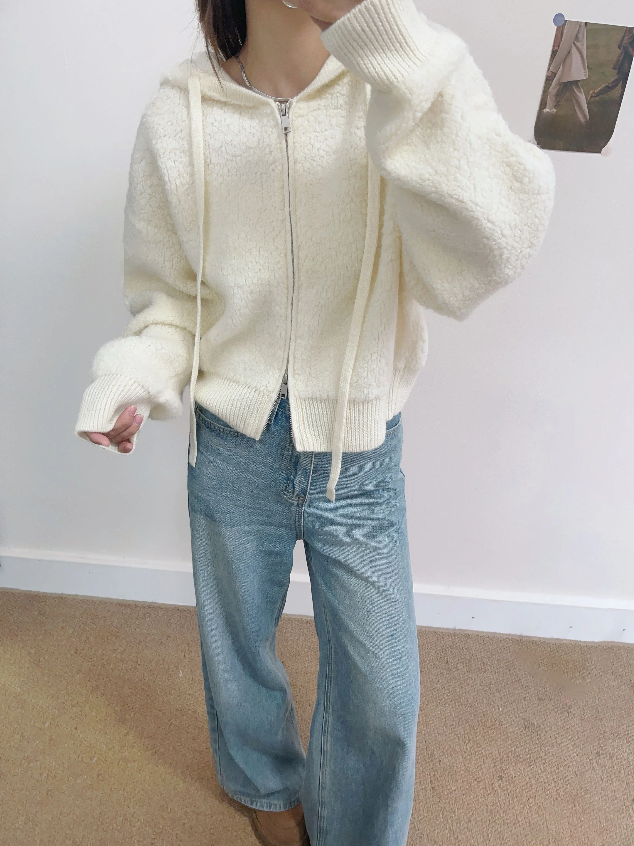 

Корейский повседневный вязаный шерстяной кардиган с капюшоном, женский зимний новый свободный свитер, пальто, мягкий длинный све