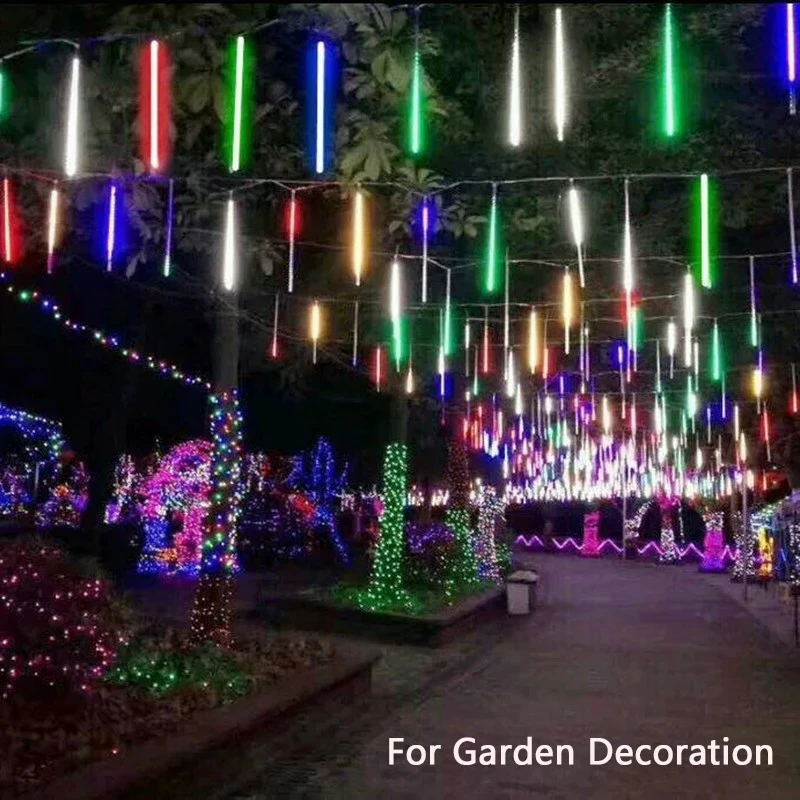 Guirnalda de luces solares para lluvia de meteoritos, luz impermeable para jardín, 8 tubos, árbol de Navidad, fiesta, boda, decoración navideña