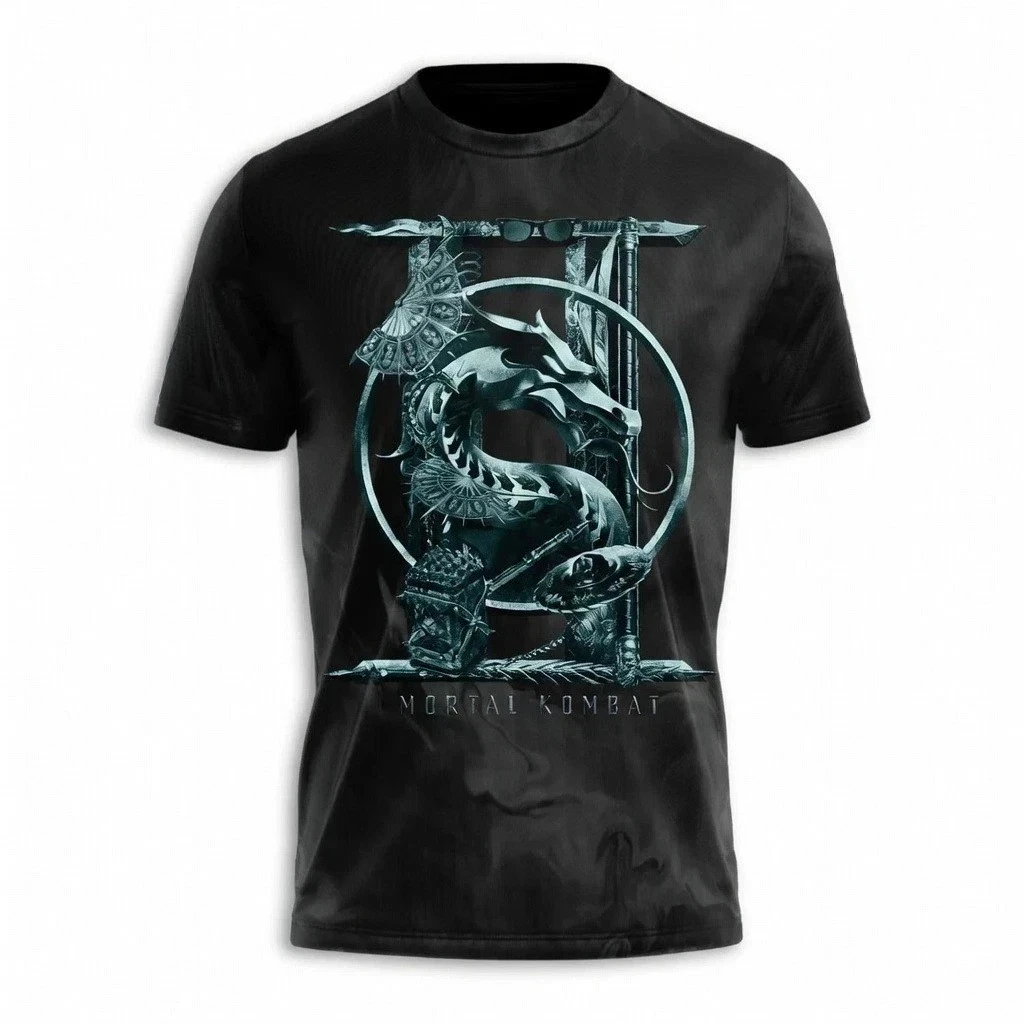 Mortal Kombat 2 Movie Version 2026 T-Shirt mit Vollflächendruck in Schwarz, Herren-Freizeitoberteil mit Muster, Kurzarm – Detail 3