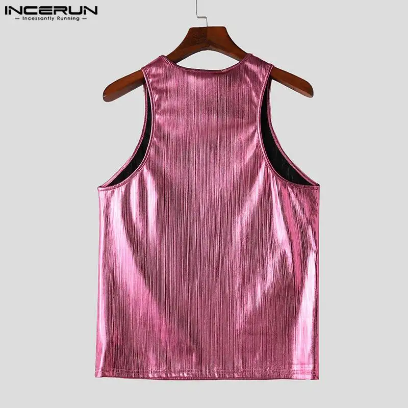 INCERUN Tops 2024 American Style Men\'s Sparkling Fabric Knitted Desian Vests Stylish Casual All-match Sleeveless Tank Tops S-5XL