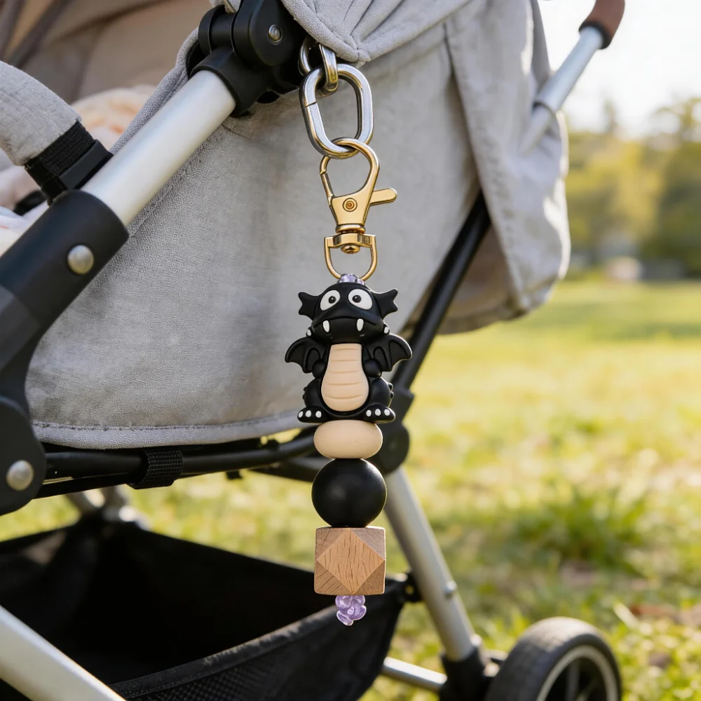 1Pc Cartoon Dinosaur Silicone Beads Pendant  Stroller Hook Charm Cute Cartoon Handbag Keychain Decoration Accessories