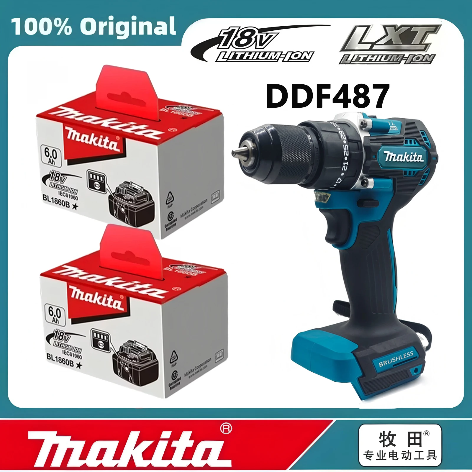 100% Original Makita BL1860B 18V 6Ah Lithium Battery Rechargeable,Compatible With BL1830 BL1850 Makita 18V Power Tool Battery