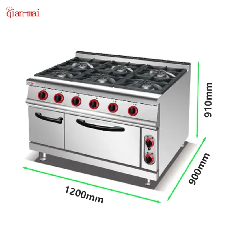 Commercial 6 Freestanding Burners Gas Stove Restaurant & Hotel Kitchen Equipment Stainless Steel