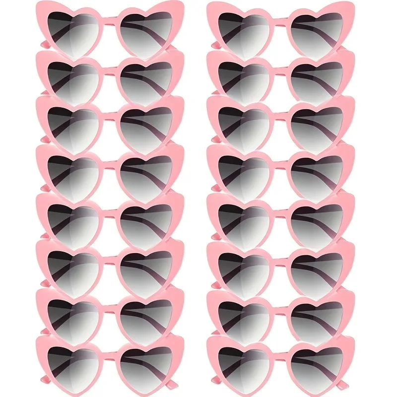 

9/16 Розовые очки для вечеринок в форме сердца, пластиковое украшение, подходят для свадеб, дней рождения, юбилеев