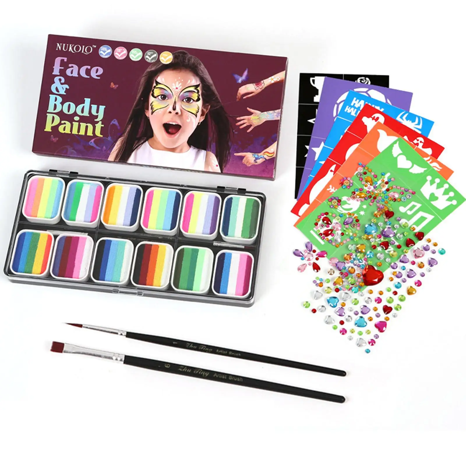 Kit de pintura facial multicolor, juego de maquillaje lavable a base de agua de 12 rejillas para niños, eventos escolares, Cosplay