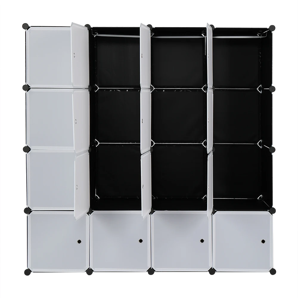 Organizzatore a 16 cubi Scaffali portaoggetti impilabili in plastica con design Armadio modulare multifunzionale con asta per appendere bianco