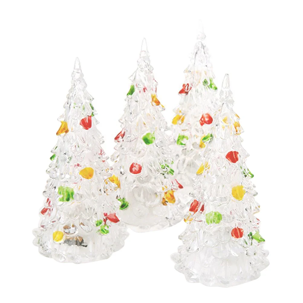 4 Pcs Tabletop Christmas Tree Changing Color Mini Holiday Night Lights Prop for Decor Creative Acrylic Office