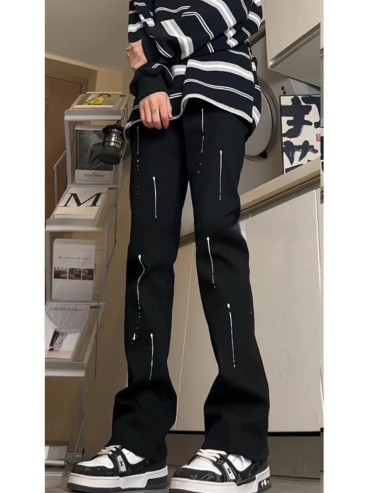 

Soft Fleece Lined Men's Straight Leg Jeans Autumn Winter Style Slim Fit Stretch American Streetwear Long Pants Youth Fashion