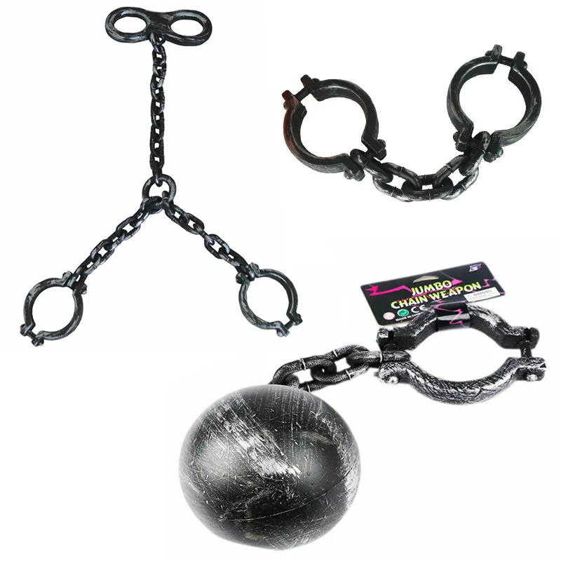 Plastic Handcuffs Props Theater Acting Props Prisoner Dress Up Props Handcuffs Shackles Iron Ball Shackles Children Gift