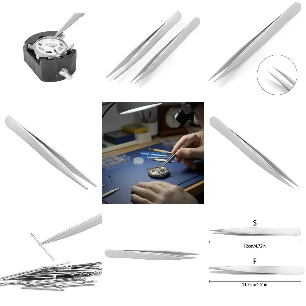 

E15A Precise Steel Tweezers For Crafts Electronics Watch Servicing NonSlip Handle