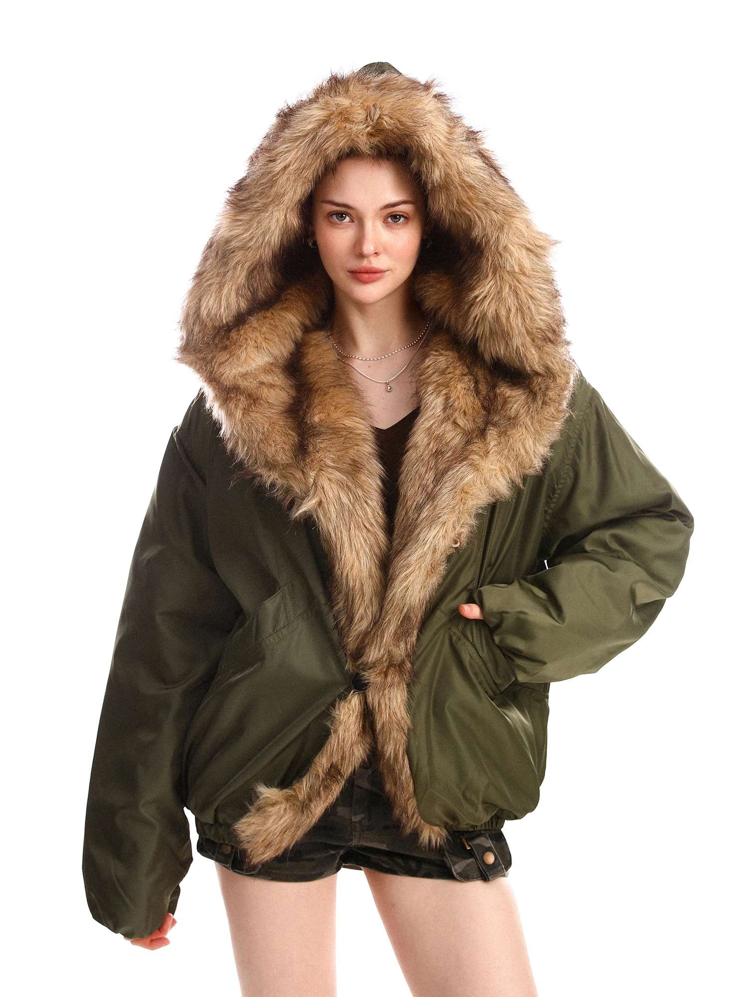 

Зимняя утепленная хлопковая куртка-парка Biggold Premium для женщин с капюшоном и большим меховым воротником, теплая рабочая одежда