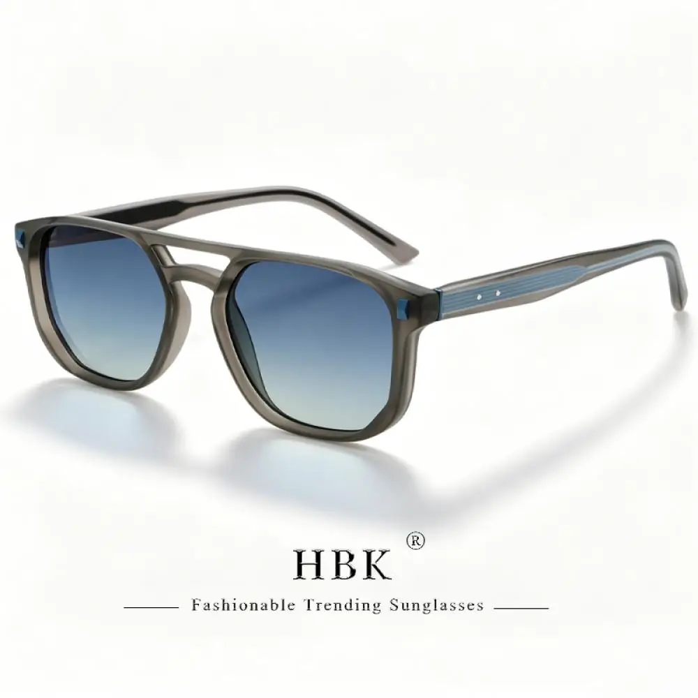 HBK Retro Men's Pilot Sunglasses Flat Top Double Bridge Design Gradient Sunglasses Women's Outdoor Travel Summer Glasses