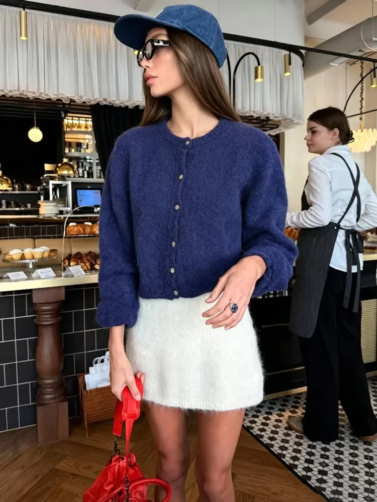 Tossy Fuzzy Knit Cardigan Long Sleeve Button Front Cropped Mohair Casual Daily Soft Touch Solid Color Women Winter Cardigan 2026