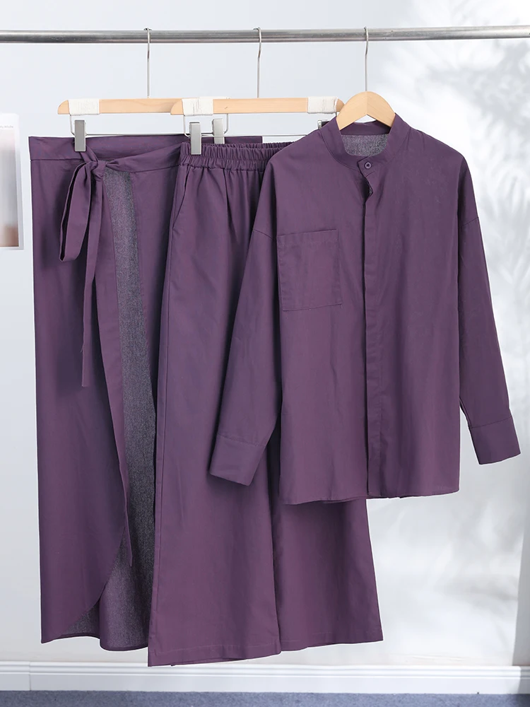 Spitzenrock, Hemd, weit geschnittene Hose, 3-teiliger Anzug für Damen, elegante Bluse mit Reverskragen, langen Ärmeln und Einreiher, Old-Money-Outfit – Detail 4