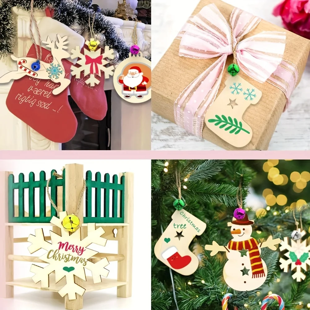 100pcs Wooden Christmas Ornaments Unfinished, Wooden Ornaments to Paint for Christmas TreeDecorations Holiday Hanging Decoration