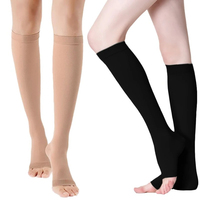 1 Pair Unisex Calf Compression Stockings Prevent Varicose Veins Shape Gradually with Pressure Elastic Open Toe Knee High socks