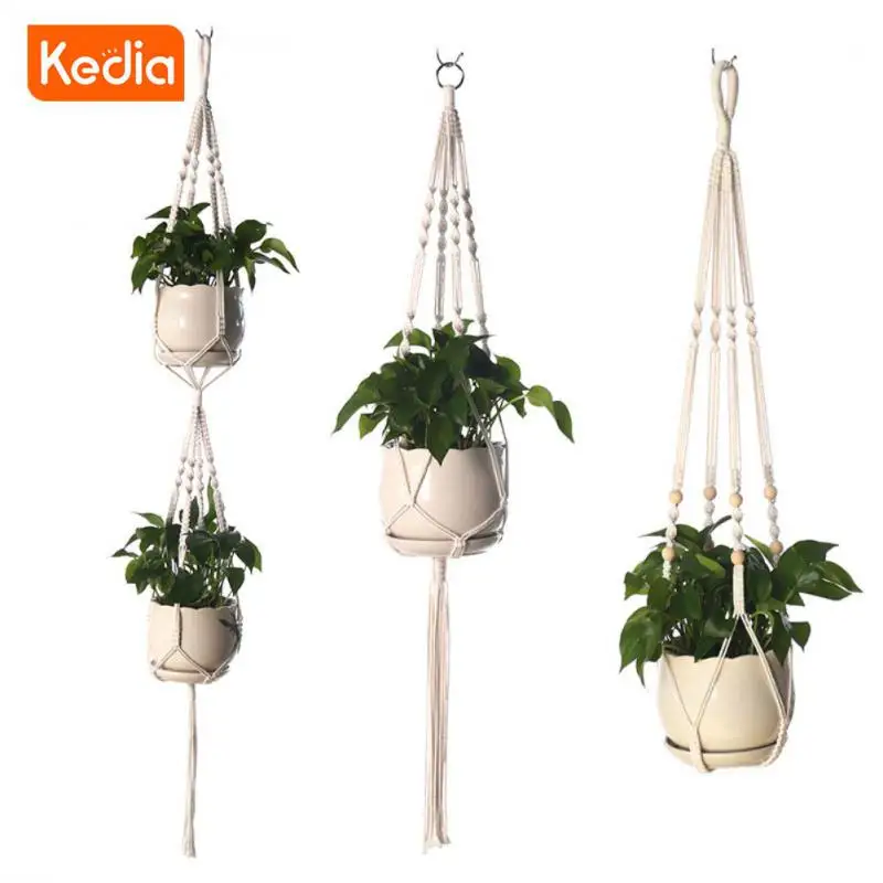 

Gardening Green Plant Hanging Baskets Cotton Rope Hanger Flower Pot Handmade Macrame Pot Pocket Wall Boho Courtyard Home Decor