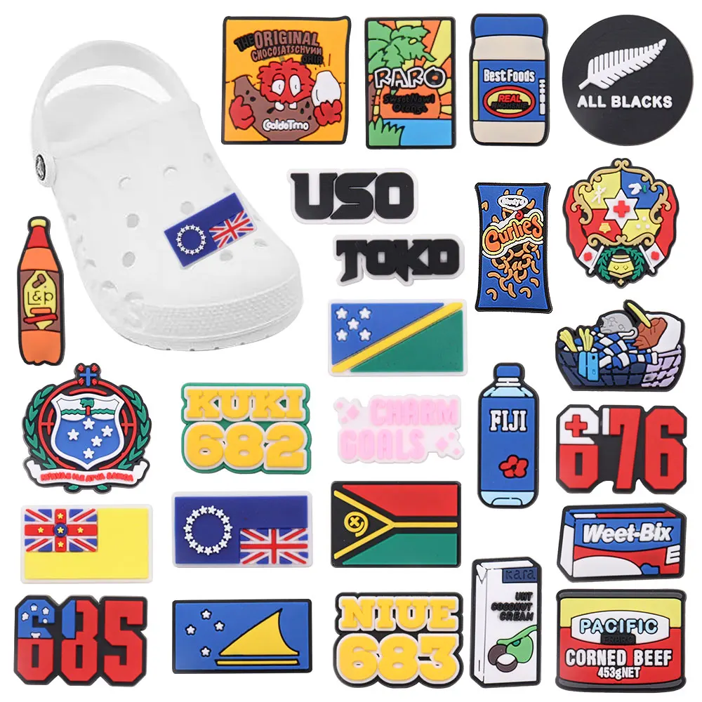 1-25Pcs Corned Beef Coconut Cream Food Sandals Shoes Buckle Charms Flags Accessories DIY Adult Kids Party Present