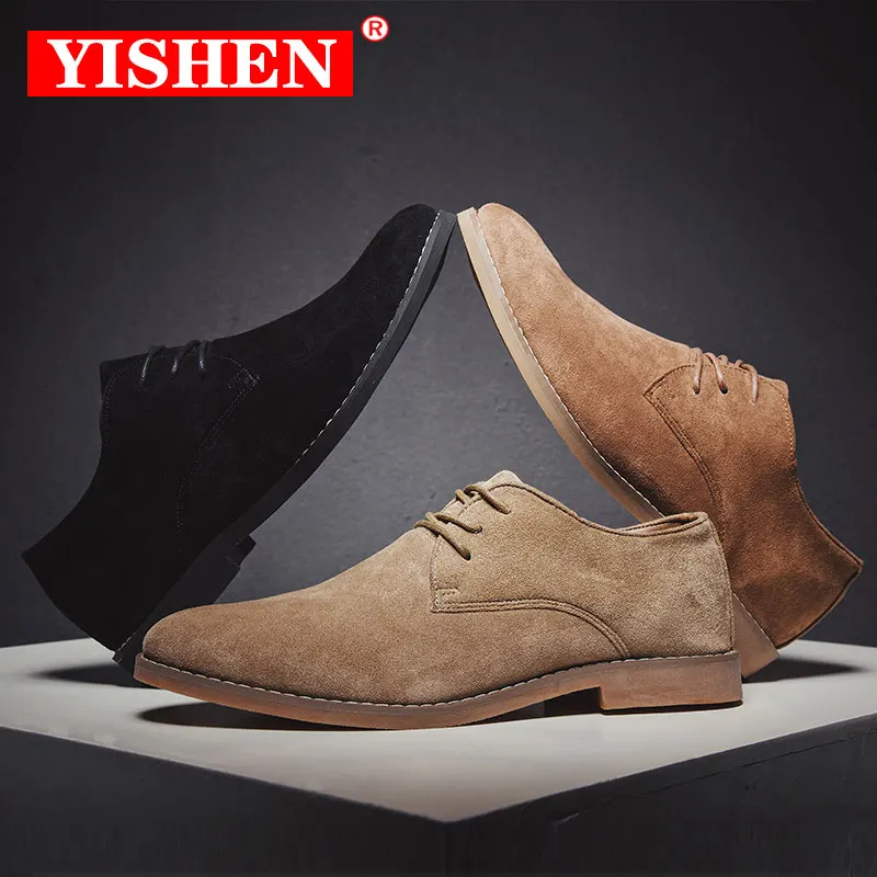 YISHEN Casual Shoes Suede Oxford Shoes For Men Solid Lace-Up Zapatillas Hombre Business Dress Shoes Classic Flats Spring Autumn