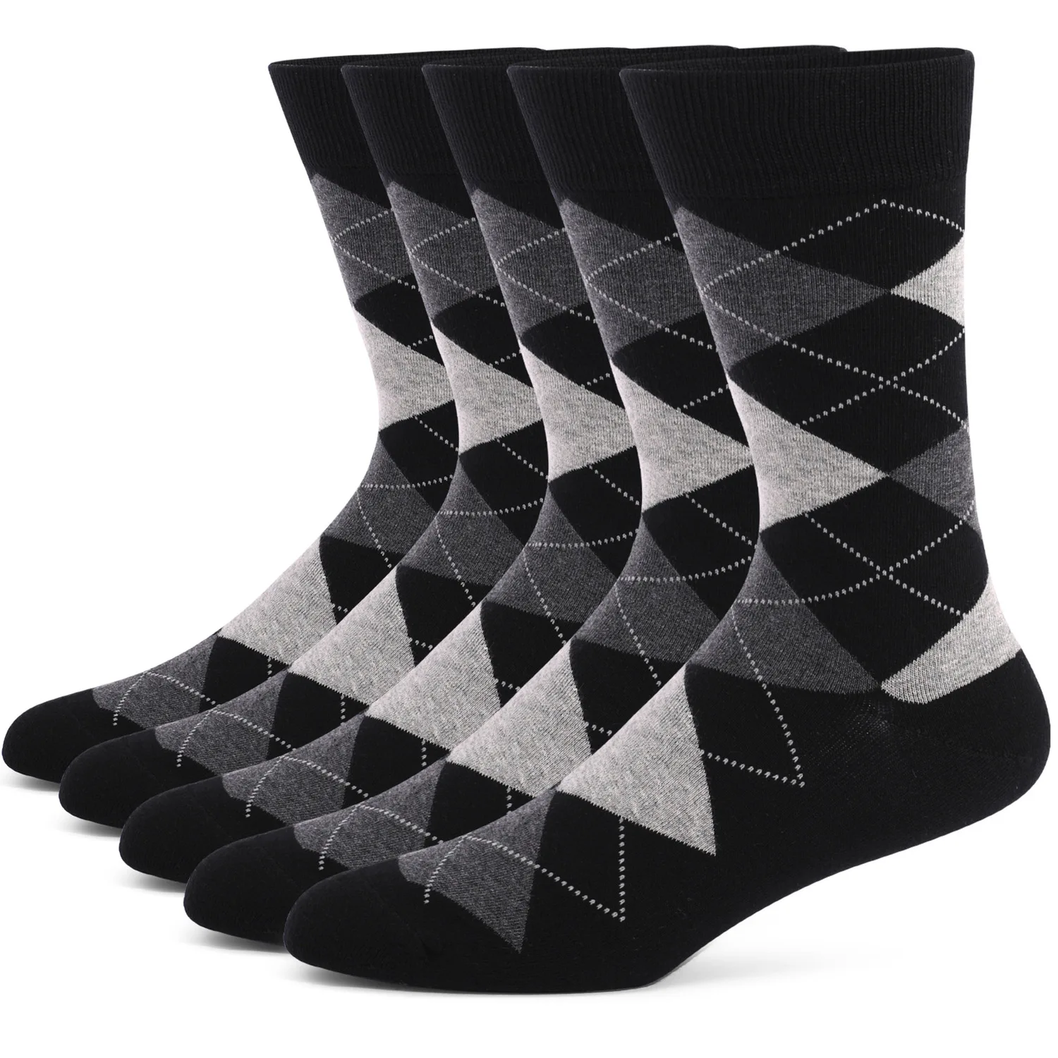 French Retro Plaid Men's Socks 2025 Winter 5 Pairs Solid Black Cotton Dress Socks Plus Size Soft Knit Polka Dot Stockings Men