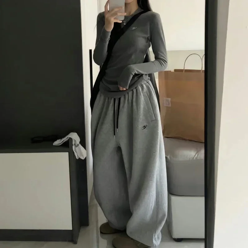 Winter Fleece Harem Pants for Women Y2K High Waist Oversized Loose Sweatpants Fashion Streetwear All-Match Drawstring Trousers