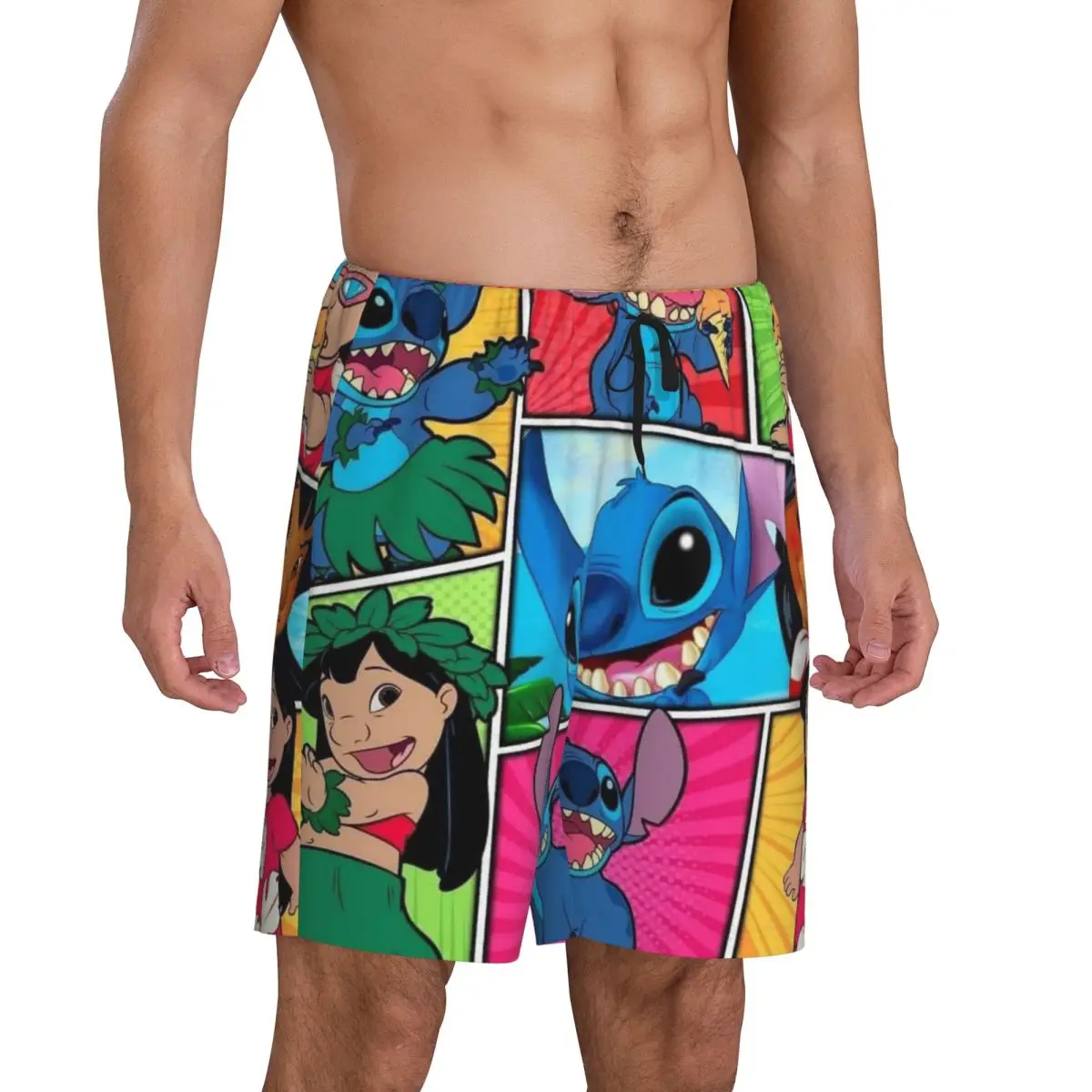 شورت بيجامة رجالي من Lilo Stitch Cartoon Anime Manga مطبوع حسب الطلب ملابس نوم Pjs مع جيوب