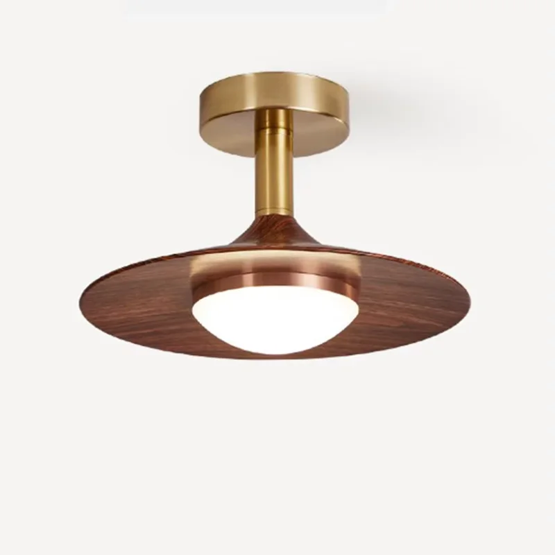 Walnut Wood Grain LED Ceiling Light Retro Wrought Iron Art Hallway Aisle Balcony Stairs Ceiling Lamp Restaurant Cafe Loft Lights
