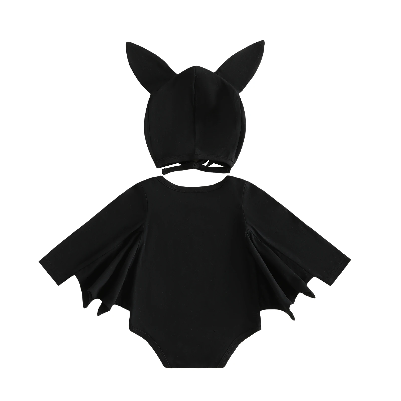 Baby Boy Halloween Romper Pumpkin Letter Print Crew Neck Long Sleeve Bat Wing Infant Bodysuits Jumpsuits with Hat