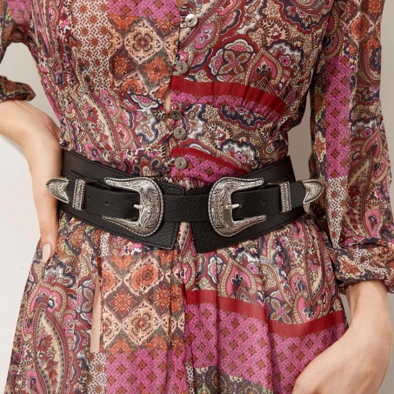

Double Buckle Elastic Belt wide waist belts for women high waist belt