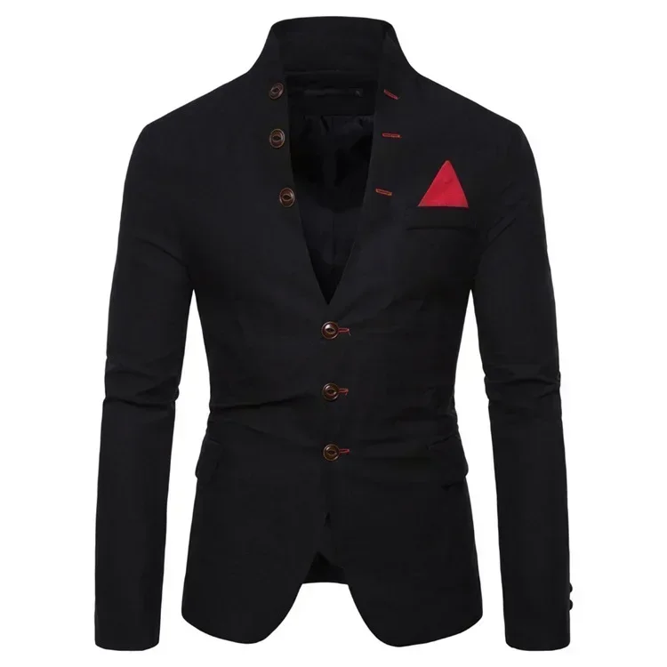 Men\'s Blazer Multi-button Decoration Casual Stand-up Collar Male Blazer Fashion Slim Solid Color Suit Jacket Dress Stage Party