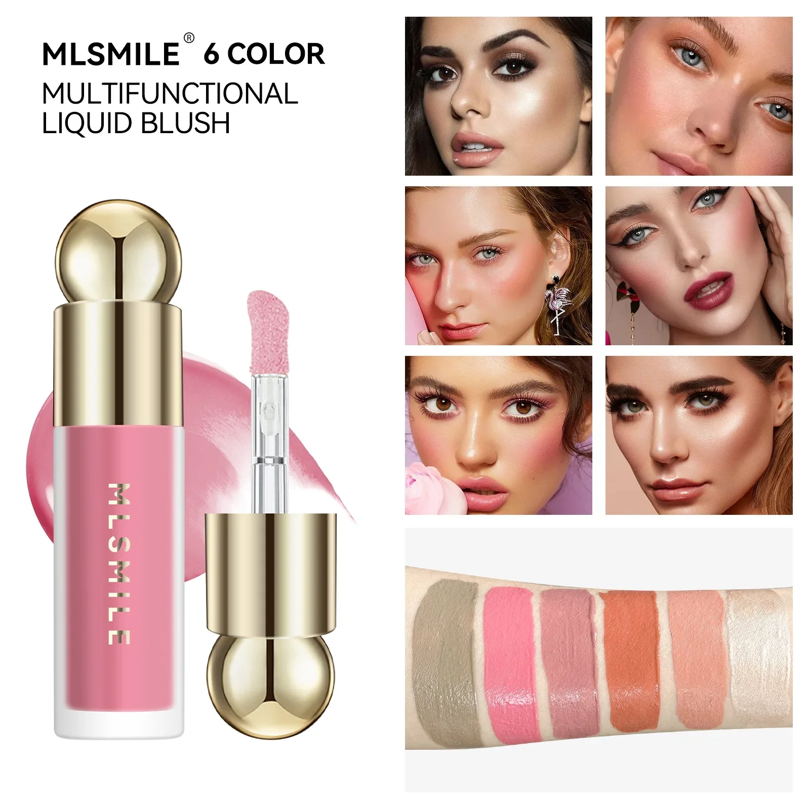 

6-color Liquid Blush Natural Improves Skin Waterproof Durable Multi-functional Highlight Contour Liquid Fashion Cosmetics 7.5ml