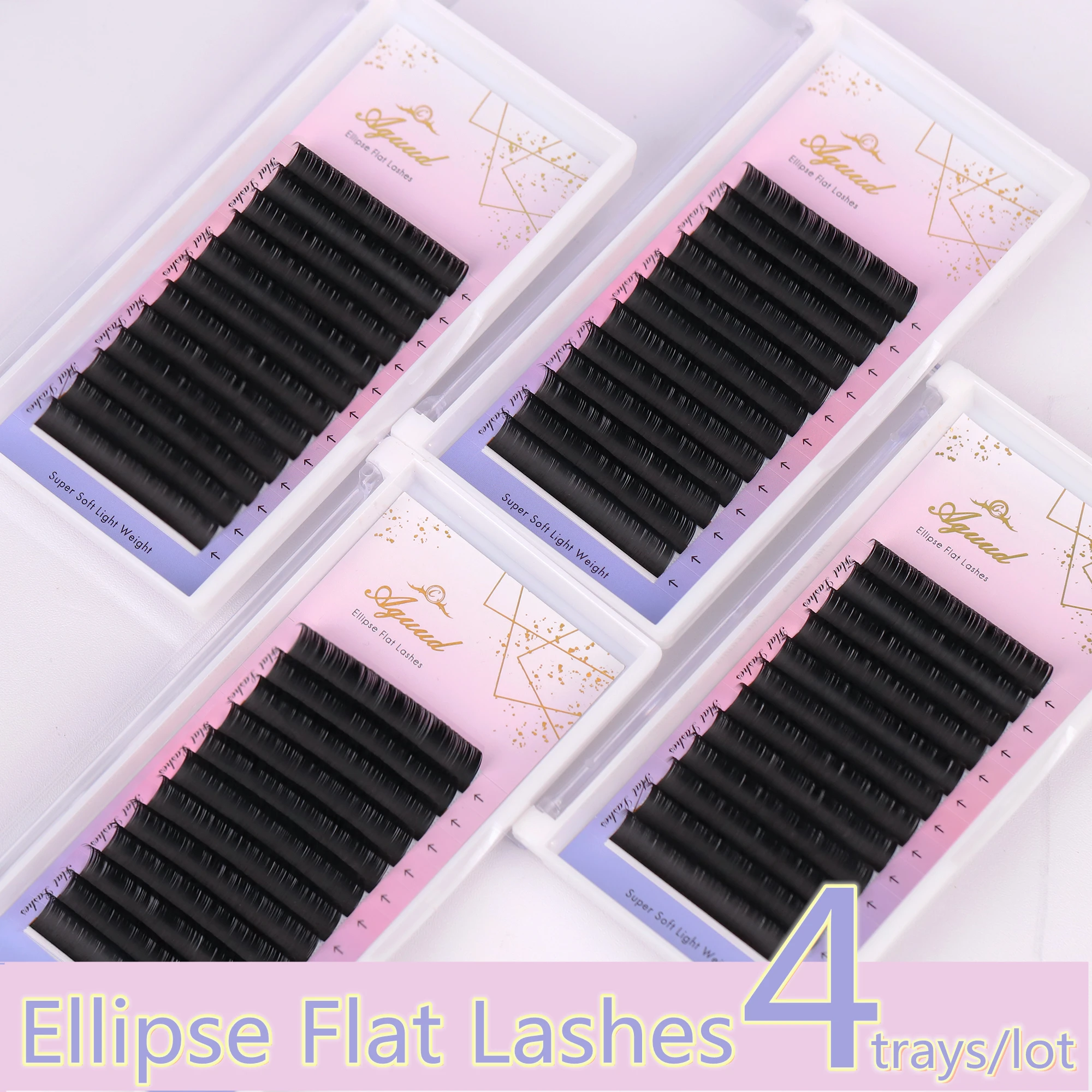 AGUUD 4 Trays/Lot Ellipse Flat Lashes Double Split Tip Lightweight Individual Classic Eyelash Extensions Dark Matte Black