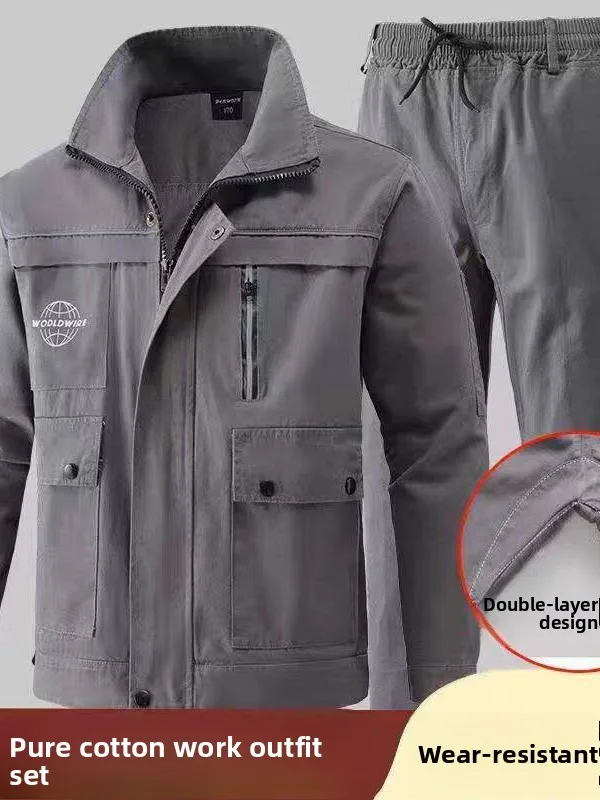 

Thiened Pure Cotton Work orm Set for Men Spring Autumn Wear Resistant Anti-Heat Welding Workwear orms