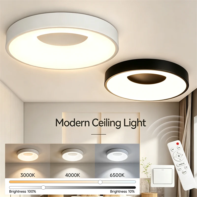 3-Color LED Ceiling Light with Remote, Dimmable Modern Lamp for Living Room Bedroom