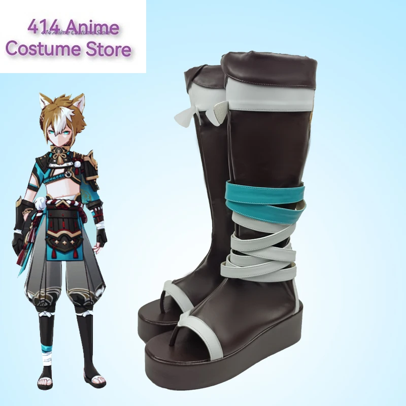 Juego Genshin Impact Gorou zapatos de Cosplay botas altas Cosplay Gorou zapatos negros mujeres y hombres Cosplay zapatos de Halloween