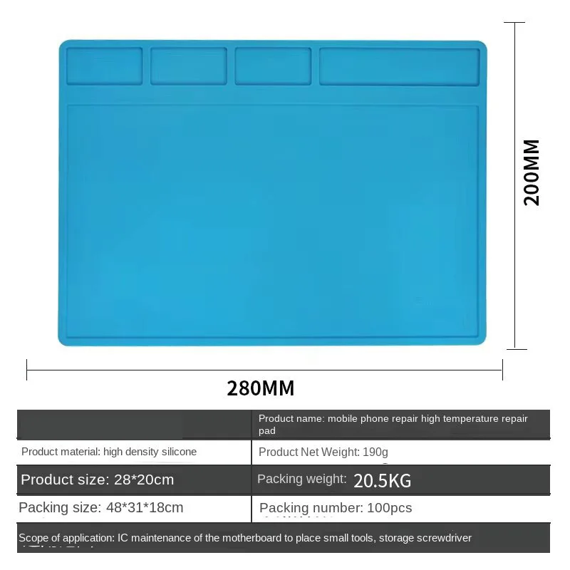 TE-S110 Mobile Phone Repair Work Mat Silicone Heat Insulation Mat Anti-corrosion High Temperature Resistant Work Mat