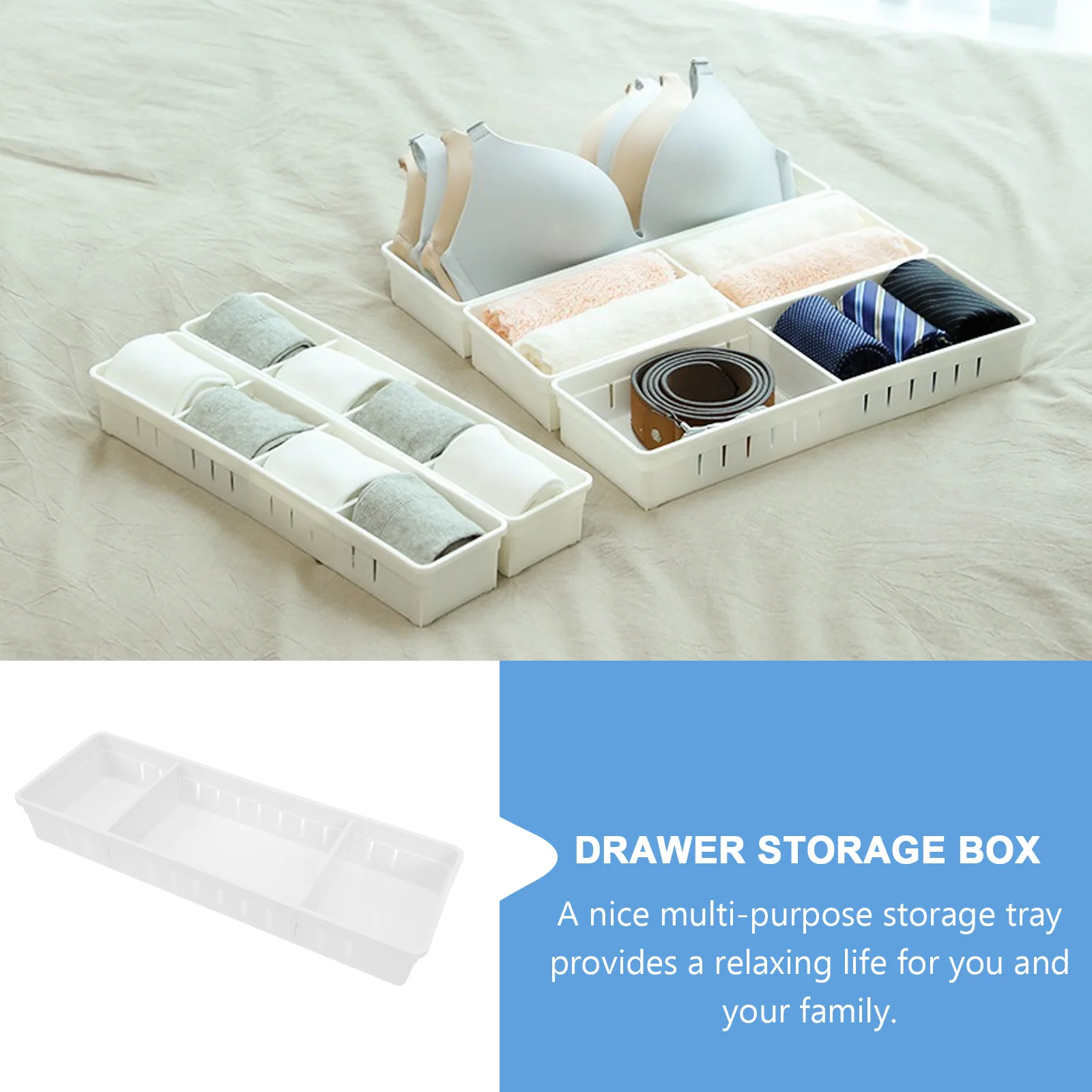 

4pcs Cutlery Tray Drawer Storage Box Partition Case Kitchen Organizer PP Container Small Space Saving Home Office Use