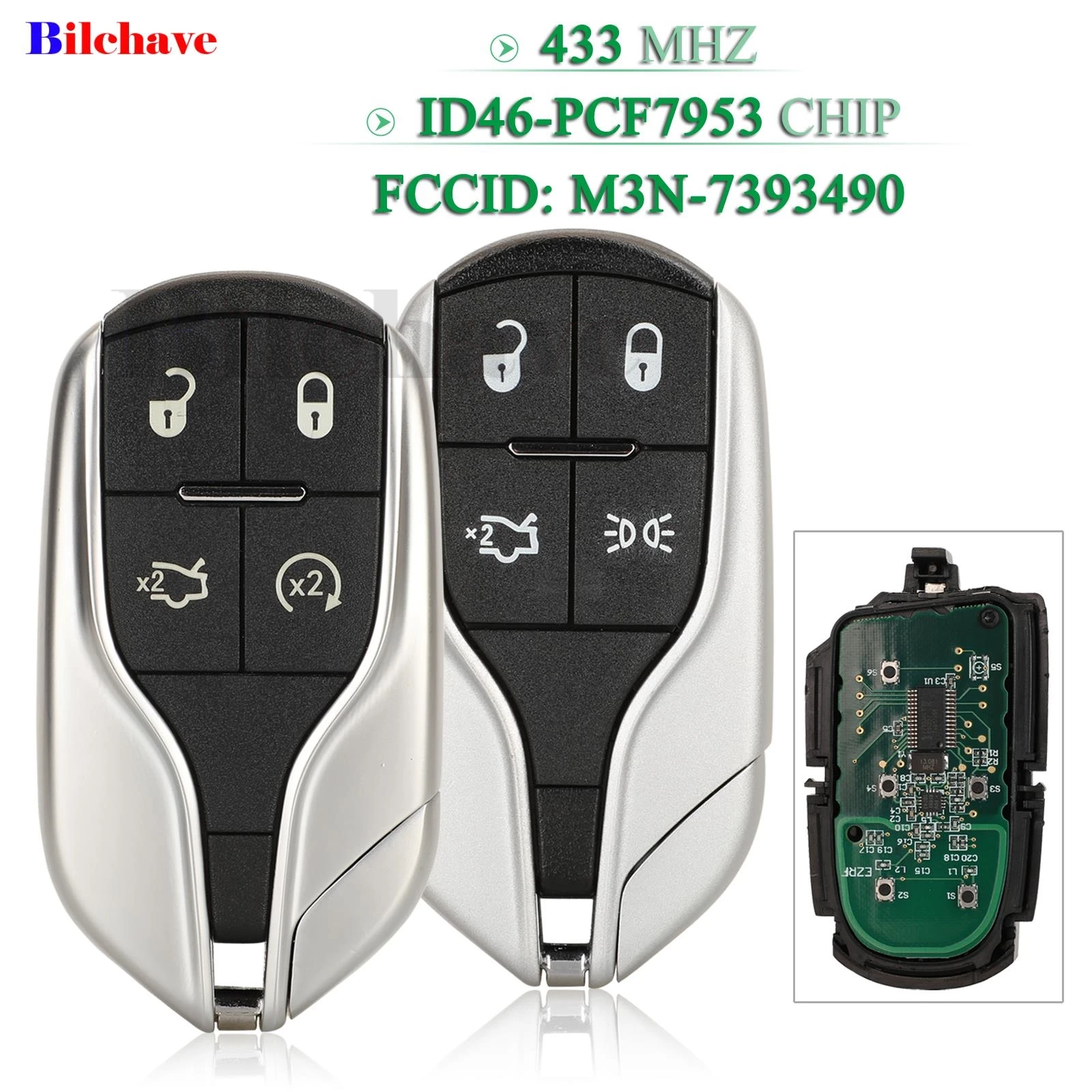 

jingyuqin 4 Buttons 434Mz ID46 PCF7953 Chip Remote Smart Car Key For Maserati Quattroporte President Ghibli Levant 2012-2016