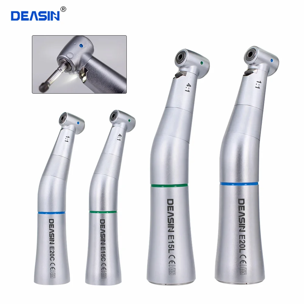 

E20L Dental Low Speed Handpiece Contra Angle KV 1:1 4:1 With / None Optic Fiber Blue Rings Green Rings