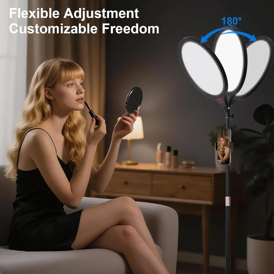 14 مصباح حلقي LED احترافي مع حامل ارتفاع قابل للتعديل لتسجيل الفيديو والبث المباشر مثالي لإنشاء المحتوى o