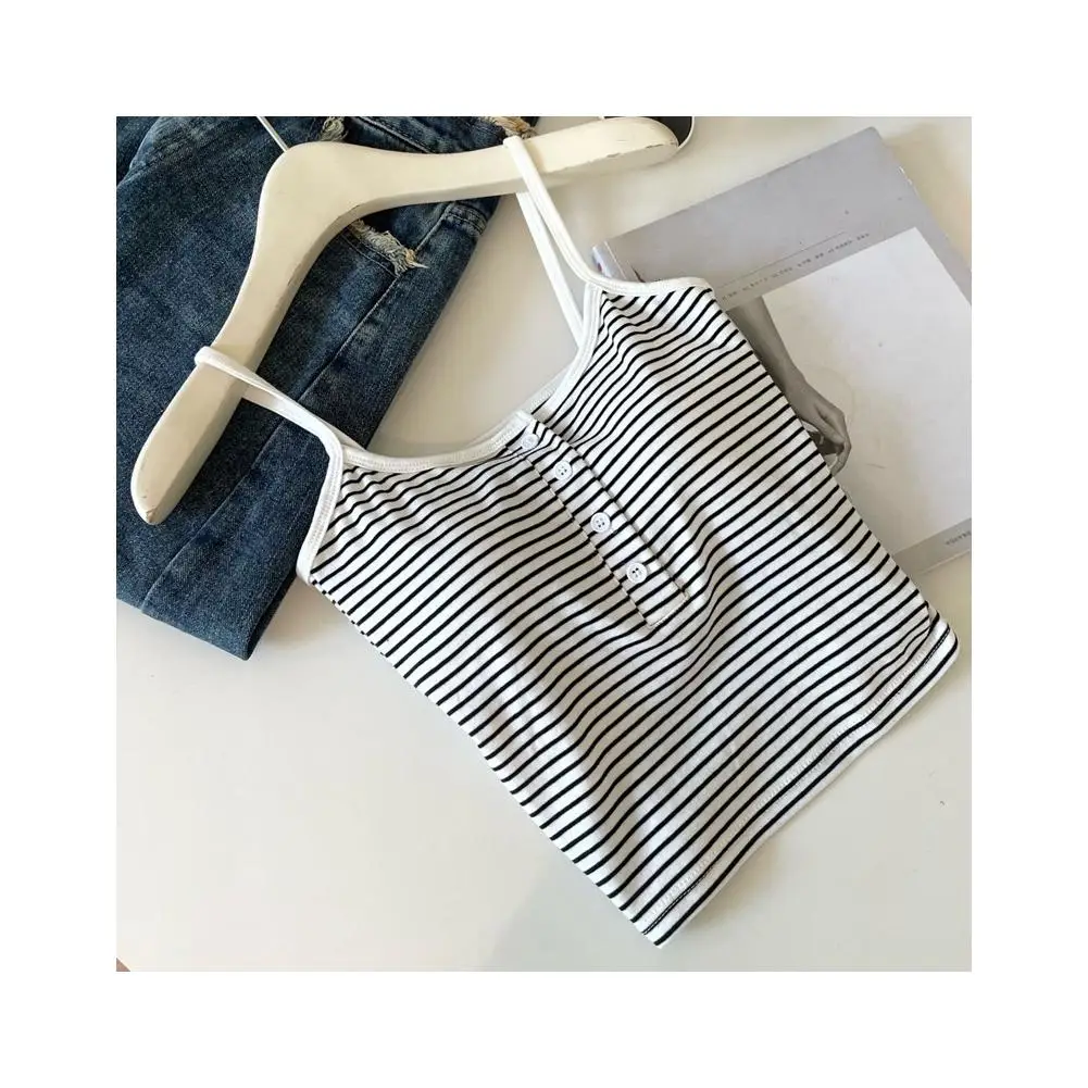 White Stripe Small Cami Women Autumn Gyaru Sexy Button Slim fit Short With Chest Pad Top NS5861