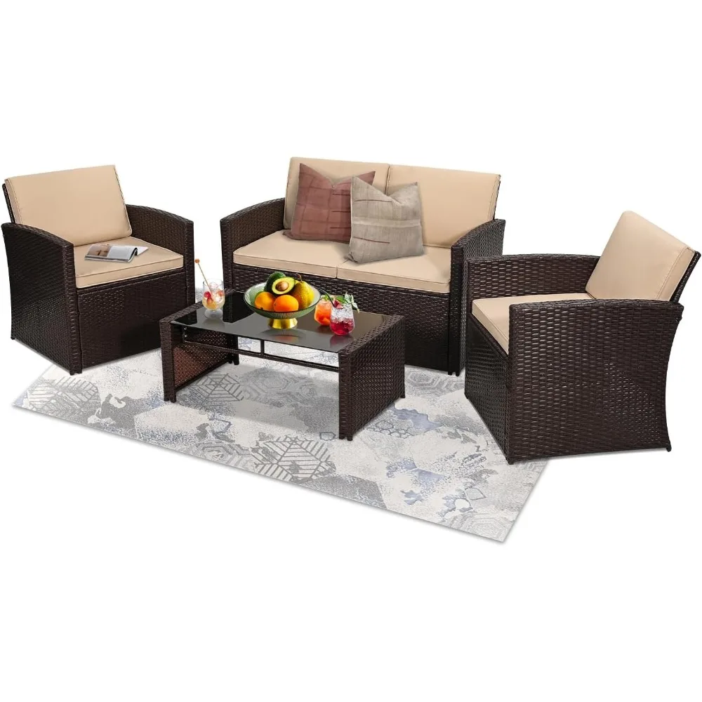 

Patio Conversation Set, Outside Rattan Sectional Sofa, Cushioned Furniture Set, Wicker Sofa Ideal for Garden, Porch