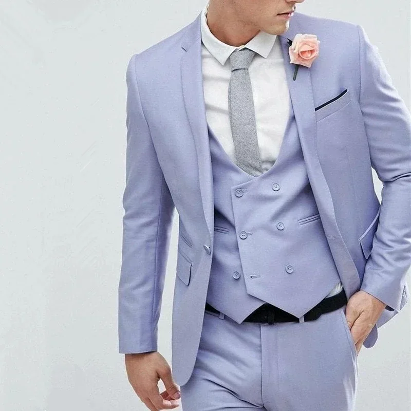 

2024 Purple Formal Wedding Elegant Men Suit Groom Tuxedo Prom Slim Fit Blazers Hombre High Quality Custom 3 Piece Set Costume