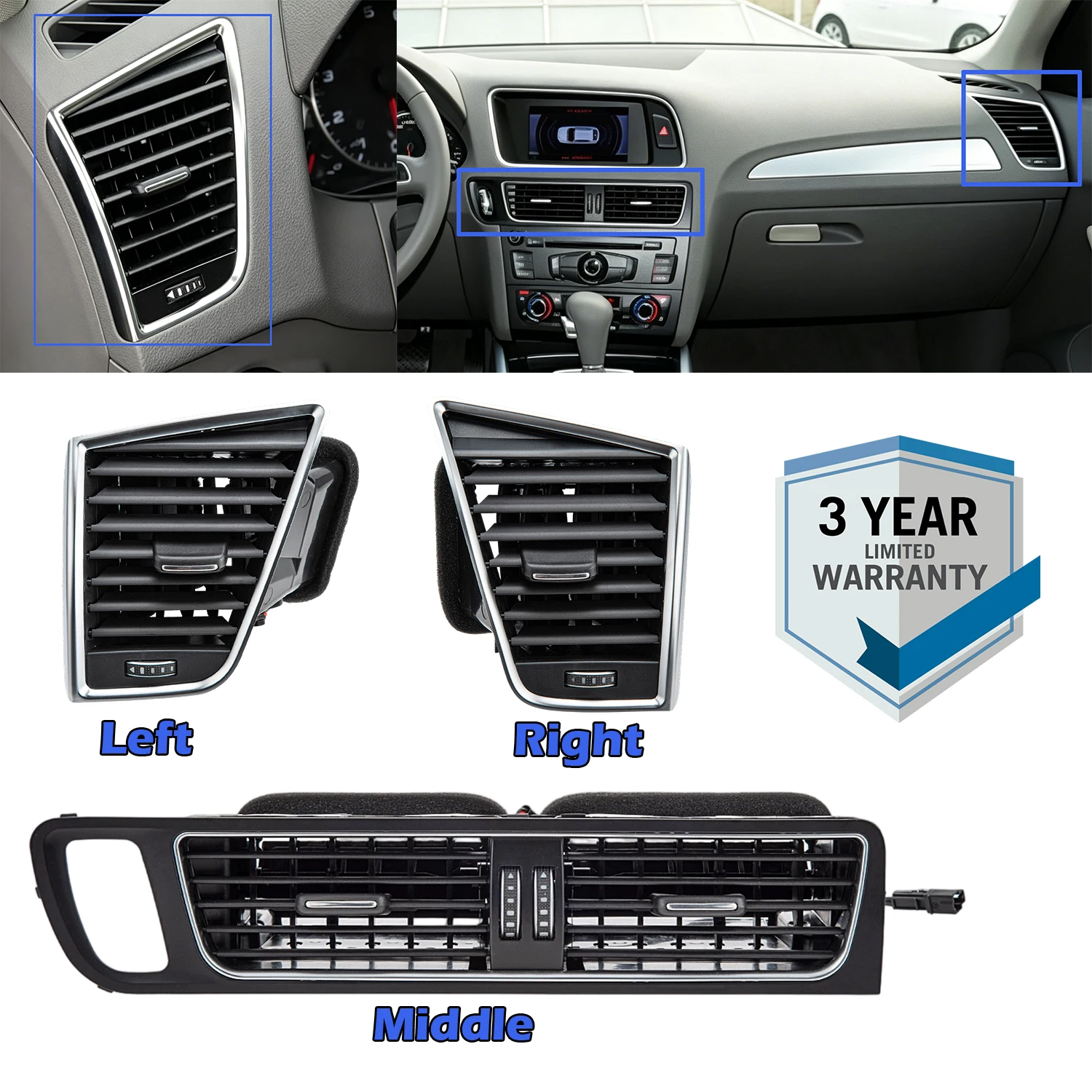 

LHD Front Dash Air Conditioner AC Vent Grille Frame Outlet Assembly 8R1820951,8R1820901,8R1820902 For AUDI Q5 2009-2018