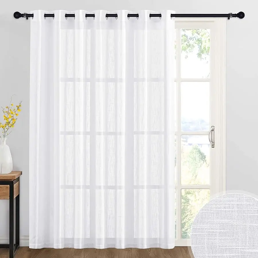 

Sheer Curtains White - 100 inches Extra Wide Linen Semi Sheer White Backdrop Large Window Curtains for Dining Li ing Room Slidin