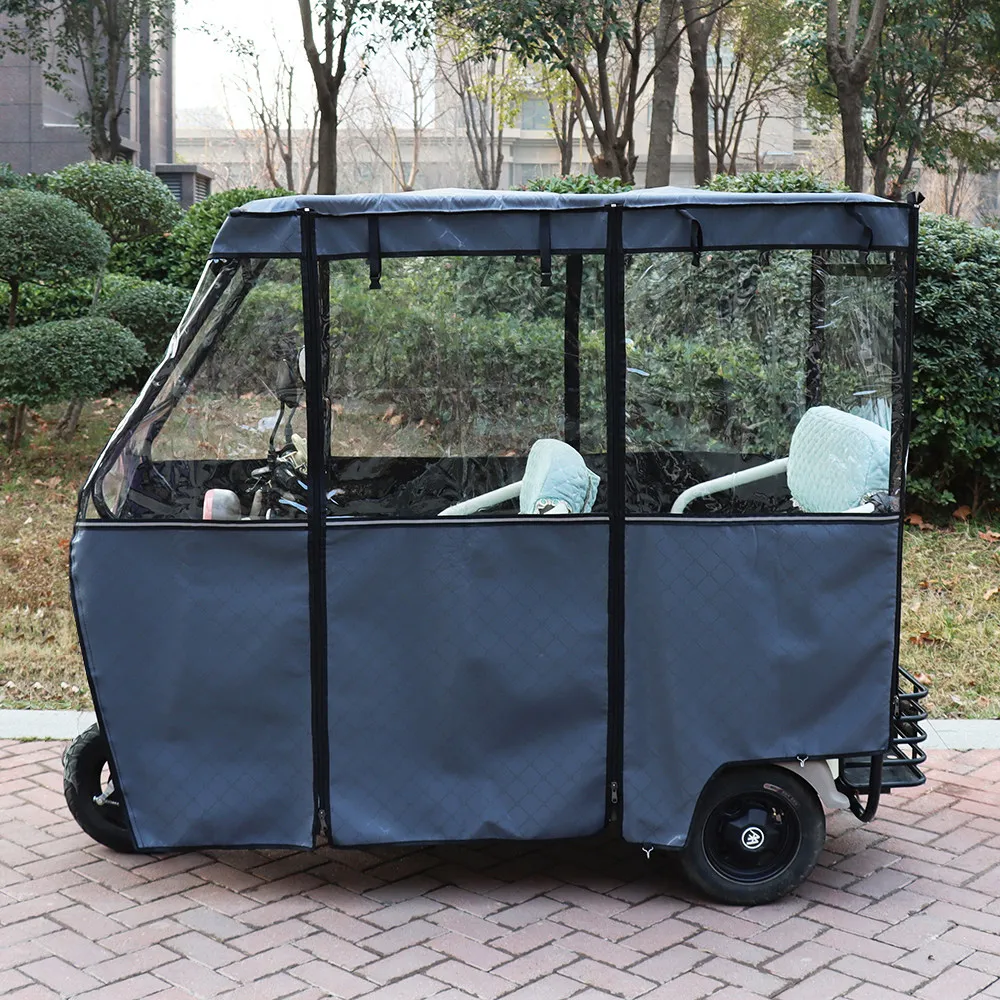 Electric tricycle carport rain curtain car canopy fully transparent curtain leather sunscreen rain and wind warmth thickened